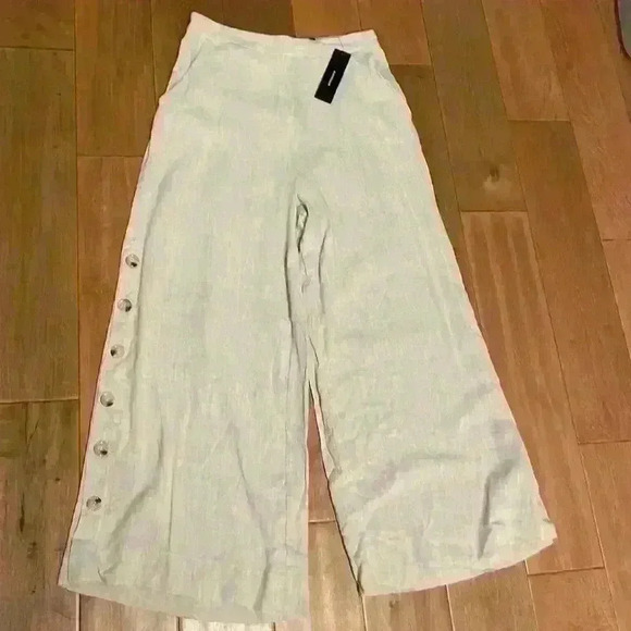 Lulus NWT Tropical Resort Beige Wide-Leg Side Button Pants - Picture 4 of 11